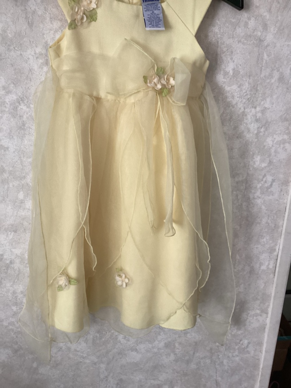 Girls' Cream Yellow Floral Tulle Party Dress - Picture 4 of 4
